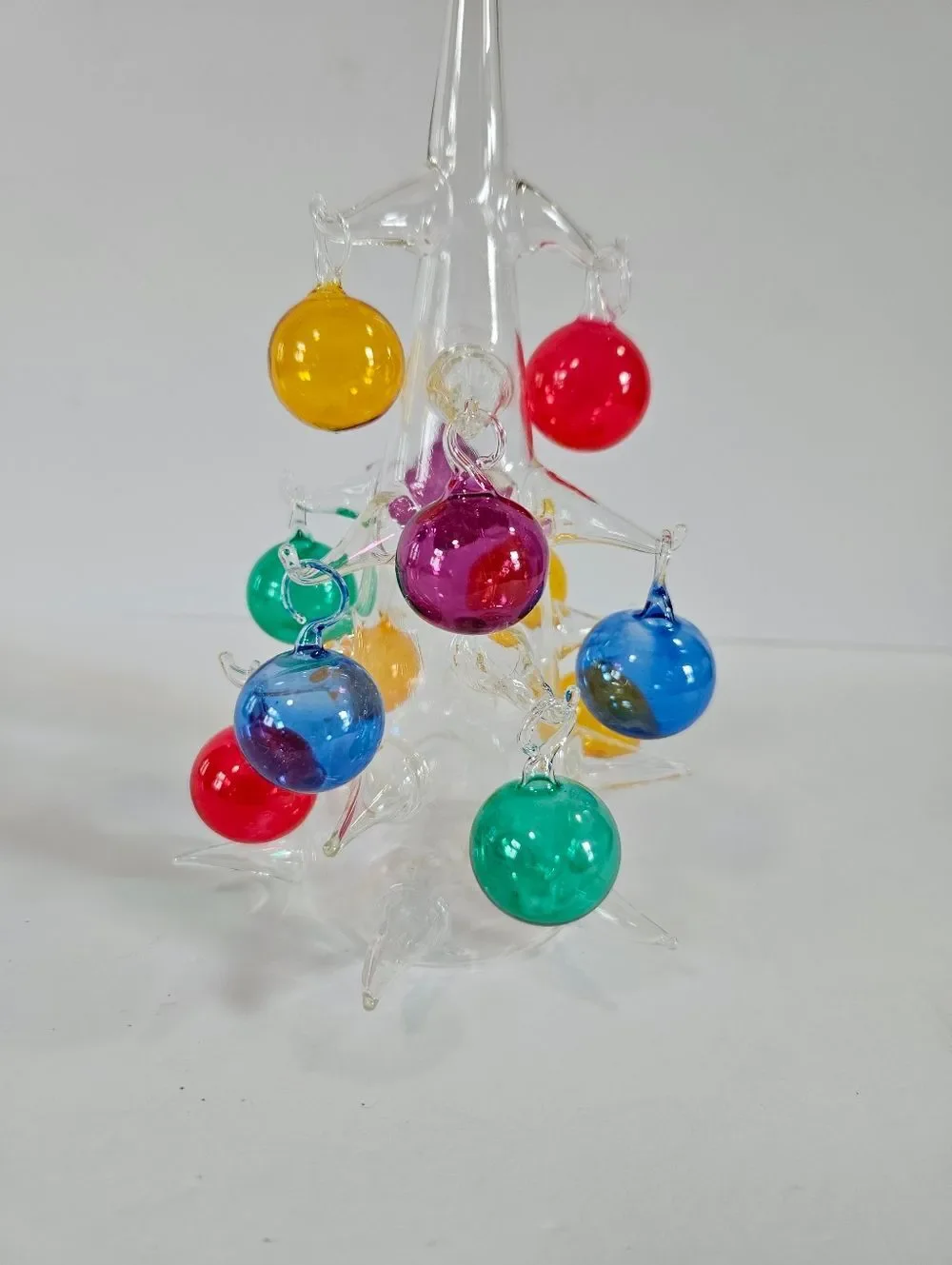 Vintage Handblown Romanian Crystal Christmas Tree Multicolored Glass Ornaments